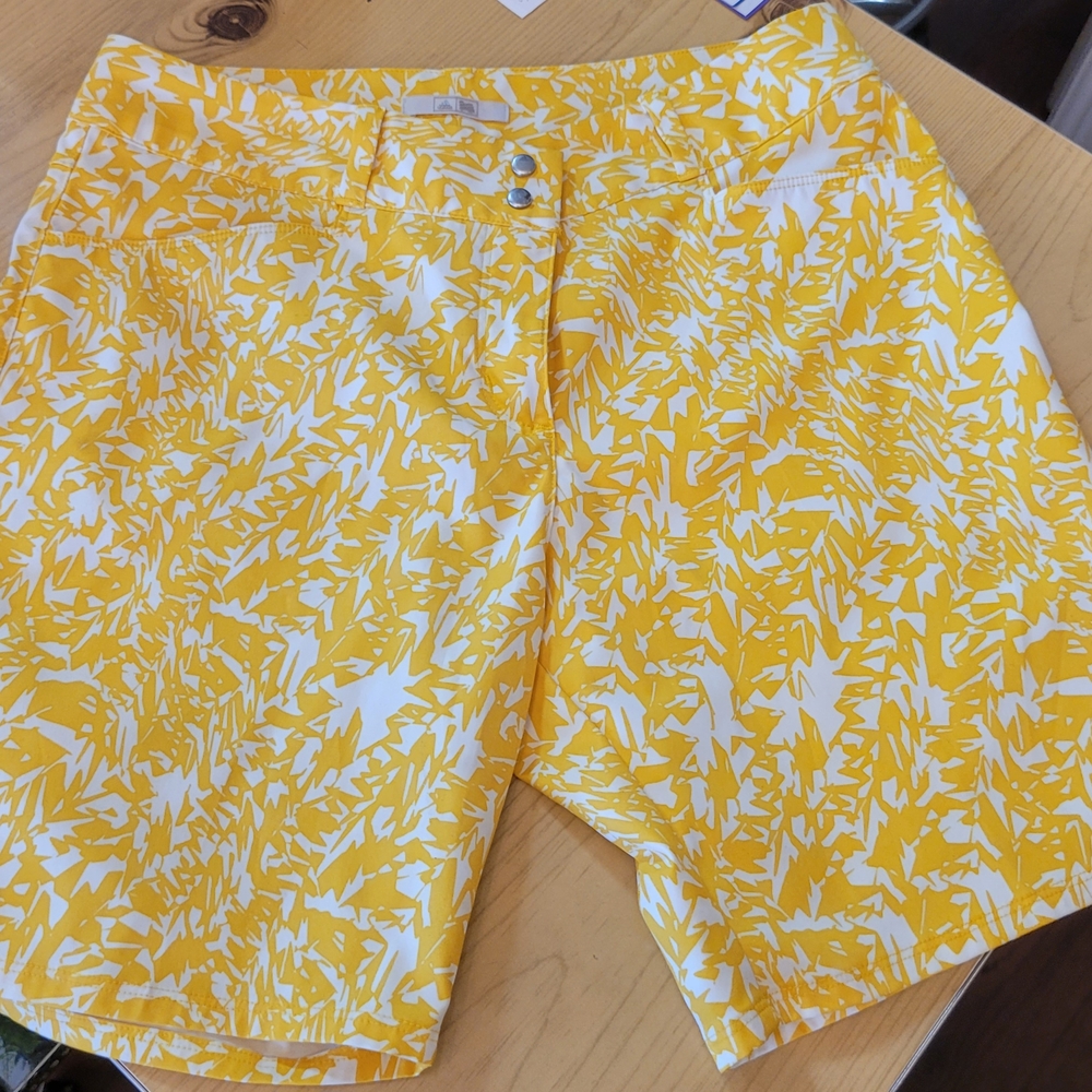 adidas Women's Yellow and White Patterned Shorts